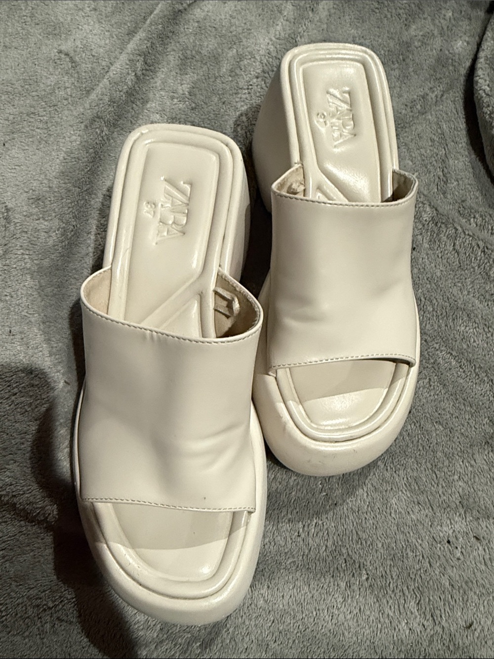 Zara Cream Open-Toe Platform Mule Heels